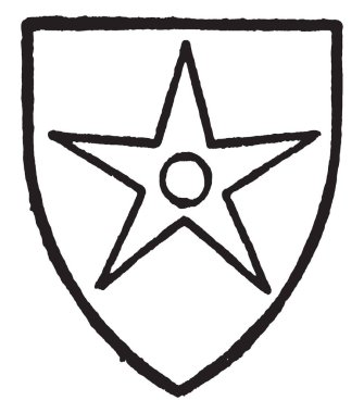 Harpeden gümüş bir delik molet gules, çizim veya şekil oyma vintage çizgi taşıyordu..