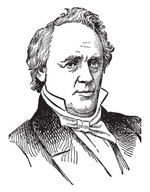 James Buchanan, 1791-1868, o 1861 ABD'ye 1857 gelen ve ABD Senatör Pennsylvania, iç savaş, vintage çizgi çizme veya oyma çizim başlamadan önce son başkanı olmak için ünlü onbeşinci başkanı oldu