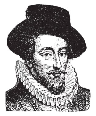 Sir Walter Raleigh, 1554-1618, o bir İngiliz yazar, şair, asker, siyasetçi, saraylı, casus ve explorer, vintage çizgi çizme veya oyma illüstrasyon yapıldı.