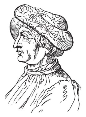 Abrecht da Barbiano, o bir İtalyan askeri subay, vintage çizgi çizme veya oyma illüstrasyon oldu