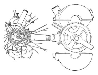 Çift makaralı zincirler, vintage illüstrasyon kazınmış. Endüstriyel ansiklopedi E.-O. Lami - 1875