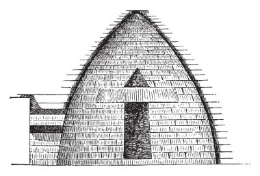 Hazine Atreus, tuhaf bölümünü tonozlu binaların çoğu zaman, değerli, korunması için yerler hazine-evler olduğunu çizim veya illüstrasyon oyma dairesel, vintage çizgi.