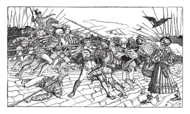 Çizim kalem mücadele, çizim veya boyama erkekler tasvir gibi görünüyor ve daha fazla yaratıcılık, vintage çizgi çizme veya oyma illüstrasyon ifade etmek için yer.