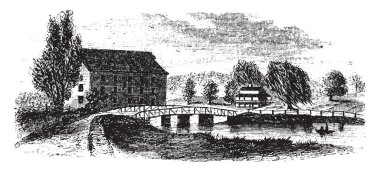 Kral köprüdür tarihi kapalı köprü Middlecreek İlçesi Somerset ilçe Pennsylvania, vintage çizgi çizme veya oyma illüstrasyon.