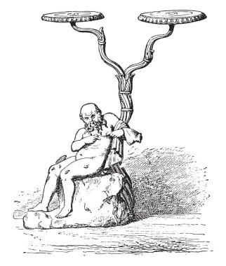 Silenus (tutucu ışık), vintage illüstrasyon kazınmış. Antik antika aile-1881, özel hayatı