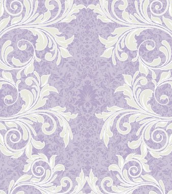 Vintage davetiye süslü zarif retro soyut çiçek tasarım, soluk sarı yeşil çiçek ve yaprakları metin etiketi ile soluk mor ve gri arka plan üzerinde. Vektör çizim