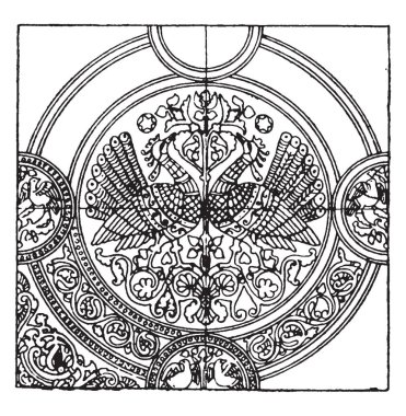 Ortaçağ Tekstil desen zengin işlemeli Fransız ipek kilimi, organik öğeleri, vintage çizgi çizme veya oyma illüstrasyon içeren bir 15.yüzyılda tasarım.
