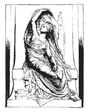 La Pensee, Chapu, vintage oyulmuş illüstrasyon tarafından. Endüstriyel ansiklopedi E.-O. Lami - 1875