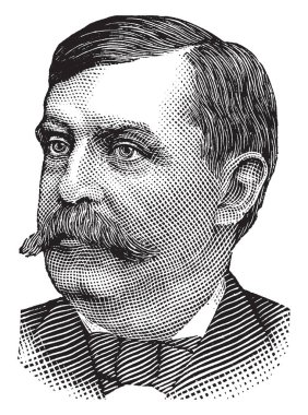 Benton J. Hall, 1835-1894, he was a one-term democratic U.S. representative from Iowa's first congressional district in south-eastern Iowa, vintage line drawing or engraving illustration clipart