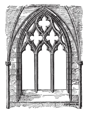 Oyma Wells Katedrali, sayı ve boyutu LX, montaj sivri bir mazgal şekil, çizim için vintage veya oyma illüstrasyon
