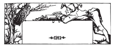 Resimsel afiş var aptal adam ve baykuş, vintage çizgi çizme veya oyma illüstrasyon.