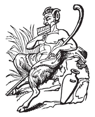 An ancient statue of Satyr. Satyrs are savage creatures with half part of man and half of the beast, vintage line drawing or engraving illustration. clipart