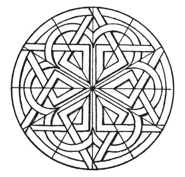 Romanesk dairesel Panel St. Laurence Kilisenin portal üzerinde Segovia, vintage çizgi çizme veya oyma illüstrasyon bulunur.