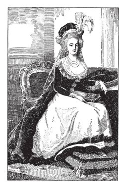 Marie Antoinette, Fransa kraliçesi 1774 dan 1791 için ve 1792 Fransızlar'dan 1791, vintage çizgi çizme veya oyma illüstrasyon kraliçesi o 1755-1793, oldu