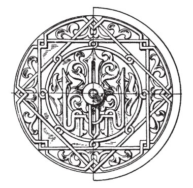 16. yüzyıl kısma tasarım, vintage çizgi çizme veya oyma illüstrasyon Arap dairesel paneli olduğunu.