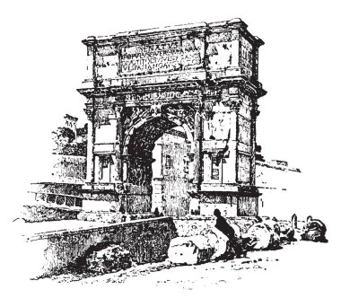 Titus, Via Sacra üzerinde Roma Forumu, vintage çizim için güney doğusunda bulunan veya illüstrasyon oyma unvanıyla kemer, kemer.