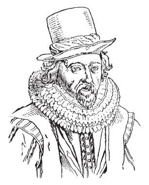 Francis Bacon, İngiliz filozof, yazar, devlet adamı ve bilim adamı, bilimsel yöntem, vintage çizgi çizme veya oyma illüstrasyon onun tanıtımı için ünlü o 1561-1626, oldu