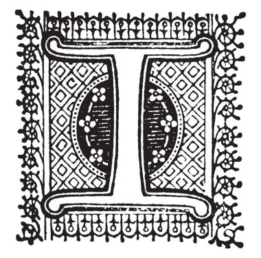 Ben, vintage çizgi çizim veya illüstrasyon oyma bir süs ve dekoratif mektup