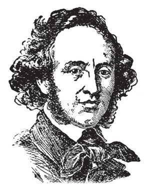 Mendelssohn Bartholdy, Alman besteci, piyanist, org ve orkestra erken Romantik dönem, vintage çizgi çizme veya oyma illüstrasyon o 1809-1847, oldu