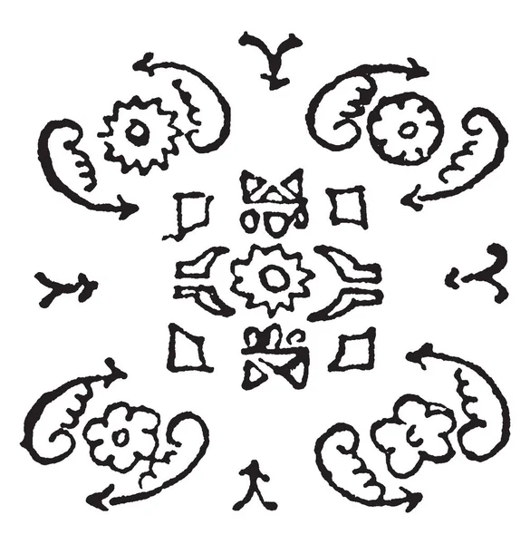 赫拉特设计由两个柳叶刀形状的叶子之间的一个花环非常类似鱼 它已被利用与许多修改在东方的地毯制作部分 复古线条画或雕刻插图 — 图库矢量图片