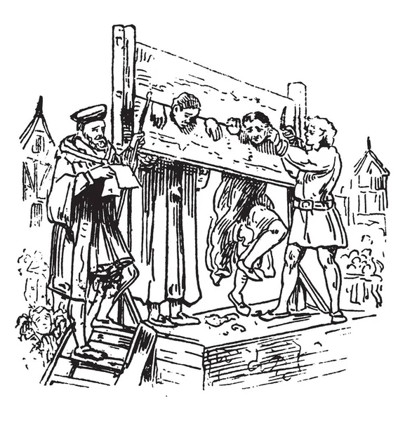 Pillory Marco Madera Con Agujeros Para Cabeza Las Manos Las — Archivo Imágenes Vectoriales