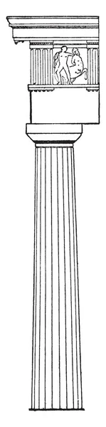 希腊多立克 复古线条绘画或雕刻插图 — 图库矢量图片