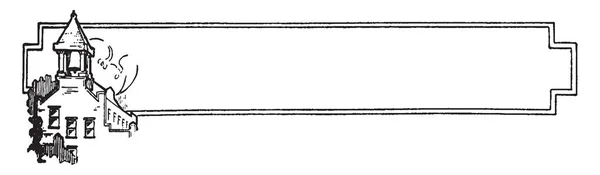 Изображаемый Баннер Имеет Школьный Дом Рисунок Винтажной Линии Гравировку — стоковый вектор