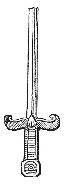 Куртана Является Главным Достоинстве Три Меча Винтажные Линии Рисунок Гравировка — стоковый вектор