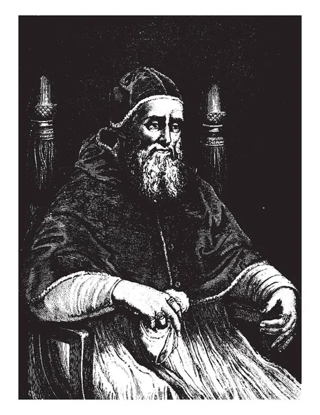 教皇胡斯 是由拉斐尔在皮蒂宫绘画 复古线条绘画或雕刻插图 — 图库矢量图片