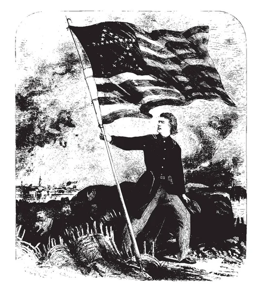 Bendera Lama Lagi Sumter Mengangkat Bendera Ini Memiliki Satu Tentara - Stok Vektor