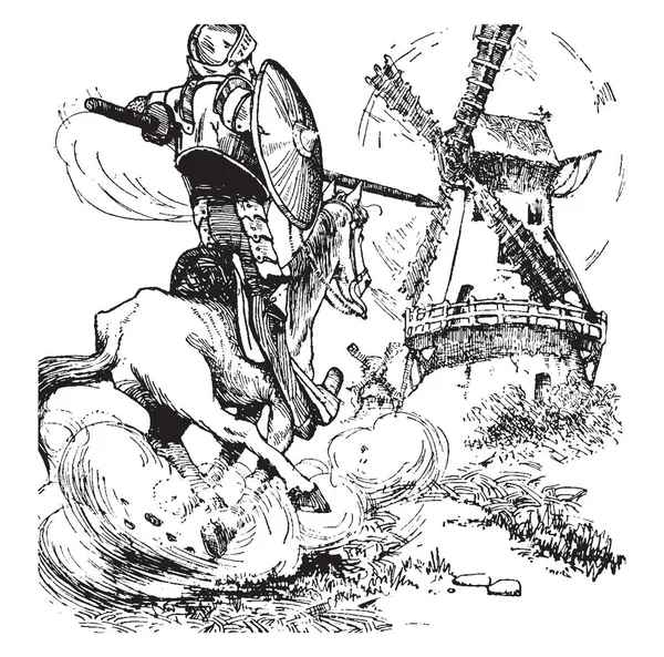 Don Quixote Deze Scène Toont Een Ruiter Met Speer Schild — Stockvector