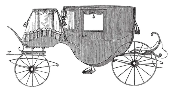 Transporte Vehículo Tirado Por Caballos Ruedas Dibujo Línea Vintage Ilustración — Archivo Imágenes Vectoriales