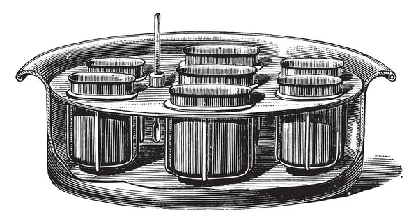 染色テスト用ボイラー ヴィンテージには 図が刻まれています 産業百科事典 1875 — ストックベクタ