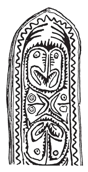 Papuanska Ansikte Motiv Har Grimas Detta Mönster Vintage Linje Ritning — Stock vektor