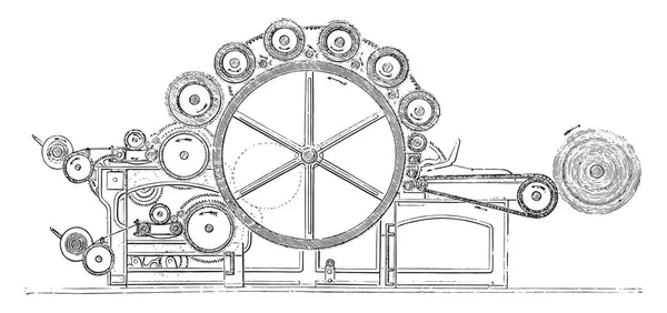 Carding Machine Finishing Wool Vintage Engraved Illustration Industrial Encyclopedia Lami — Stock Vector