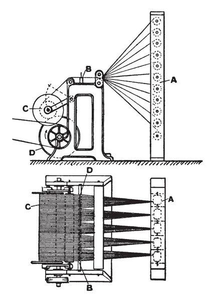 Diese Abbildung Repräsentiert Die Funktion Der Strahlverzugsmaschine Der Vintage Linienzeichnung — Stockvektor