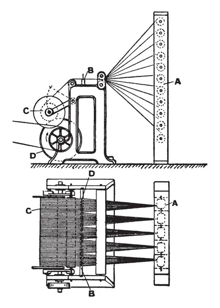 Deze Afbeelding Vertegenwoordigt Functie Van Beam Kromtrekken Machine Vintage Lijntekening — Stockvector