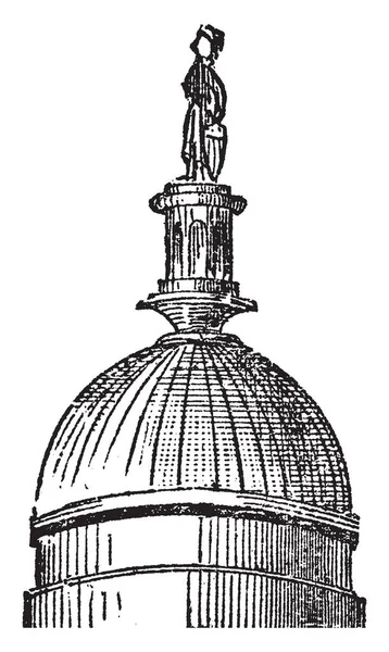 Cúpula Estrutura Elevado Telhado Edifício Cúpula Desenho Linha Vintage Gravura —  Vetores de Stock