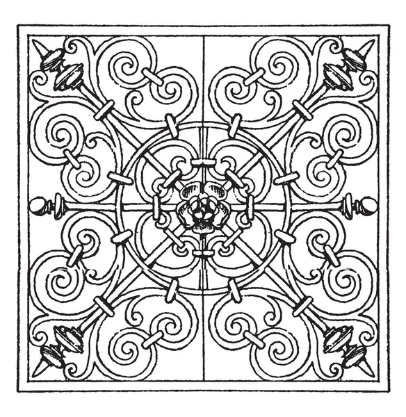 Wrought Iron Square Panel Very Rich Pattern Vintage Line Drawing — Stock Vector