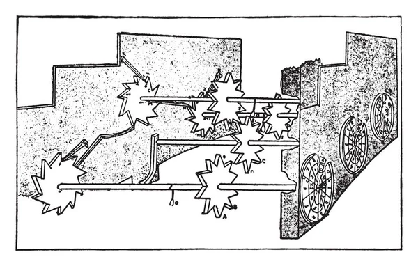 Esta Ilustração Representa Leibnitz Computing Machine Desenho Linha Vintage Gravura — Vetor de Stock