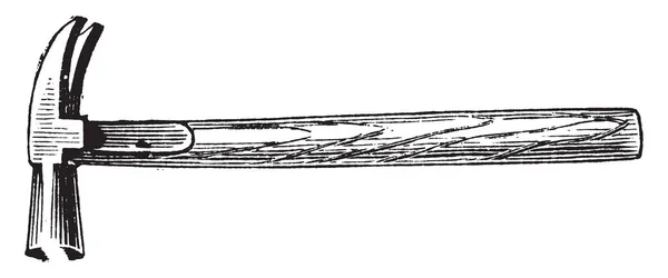 この図を表す壁木 ビンテージの線描画や彫刻イラストを釘の園芸で使用される庭のハンマー — ストックベクタ