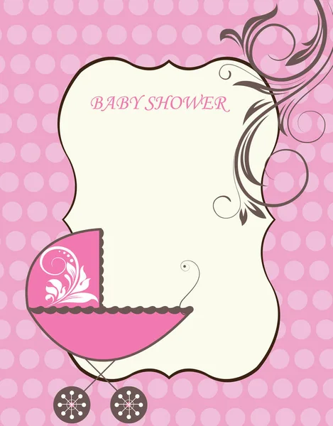 带粉色婴儿车的婴儿淋浴邀请函模板 — 图库矢量图片