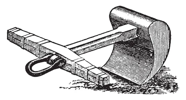 铸铁锚泊锚是那些在港口的地方为方便船只光顾他们 复古线条画或雕刻插图 — 图库矢量图片