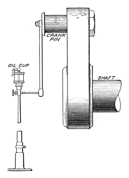 この図は ベルト ドライブ システム ビンテージの線描画や彫刻イラストのクランクピンを油に使用されるベルト ドライブ給油装置 — ストックベクタ