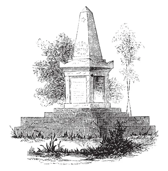 坟墓标记 树木和一些植物植物显示在这个图像 复古线条画或雕刻插图 — 图库矢量图片