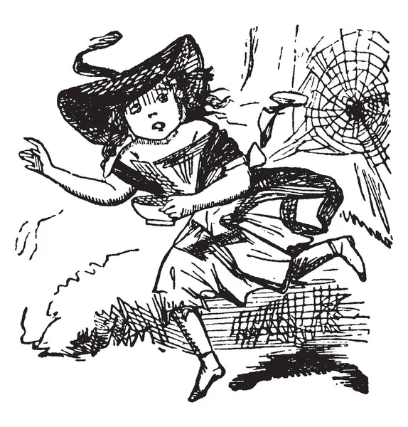 Miss Muffett Cette Scène Montre Une Petite Fille Fuyant Toile — Image vectorielle