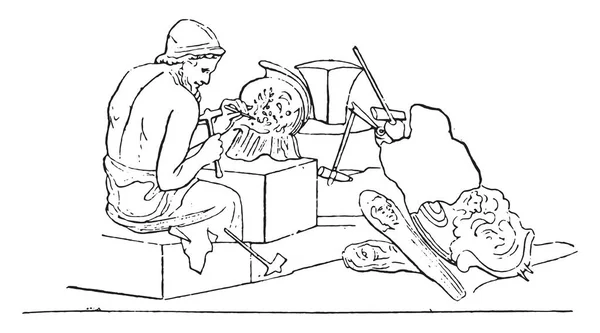 Рабочая Скульптура Винтажная Гравированная Иллюстрация — стоковый вектор