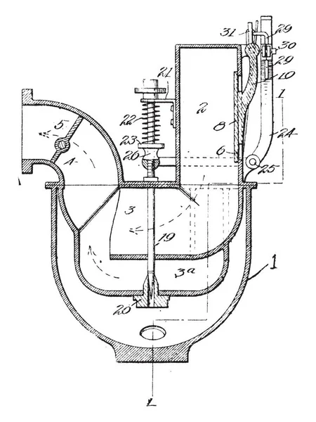 Esta Ilustração Representa Carburador Uso Pequeno Desenho Linha Vintage Ilustração — Vetor de Stock