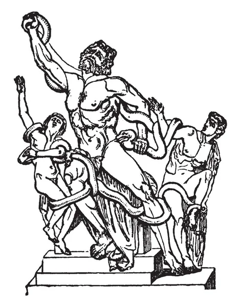 Статуя Троянского Жреца Лаокуна Двух Сыновей Которые Убиты Гигантскими Змеями — стоковый вектор