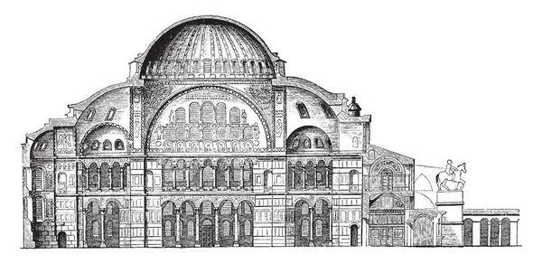 Ausschnitt Aus Hagia Sophia Kuppel Überdacht Quadratisch Halbkreisförmig Vintage Linienzeichnung — Stockvektor